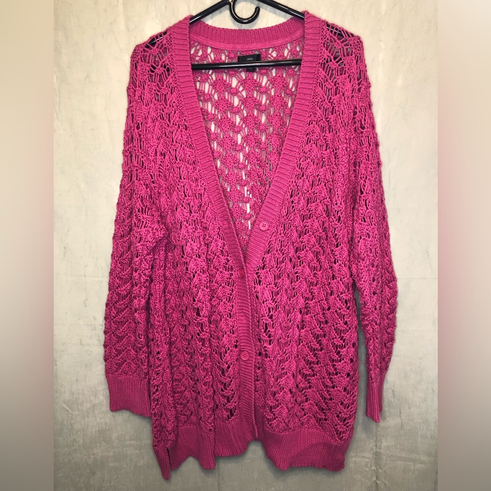 Women’s Ellos Knit Button Down Jacket - 3X - Pink
